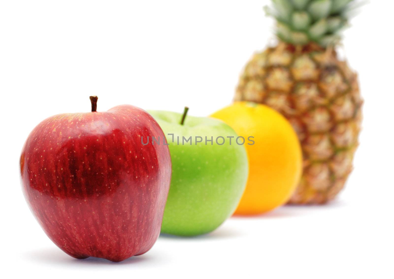 Row of bright fresh fruits by Gdolgikh