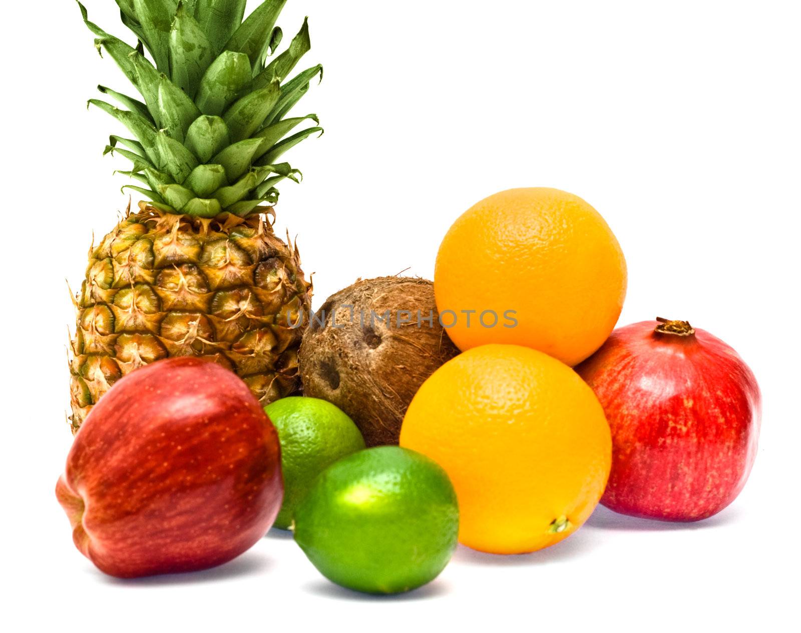 Group of fresh fruits isolated on white background