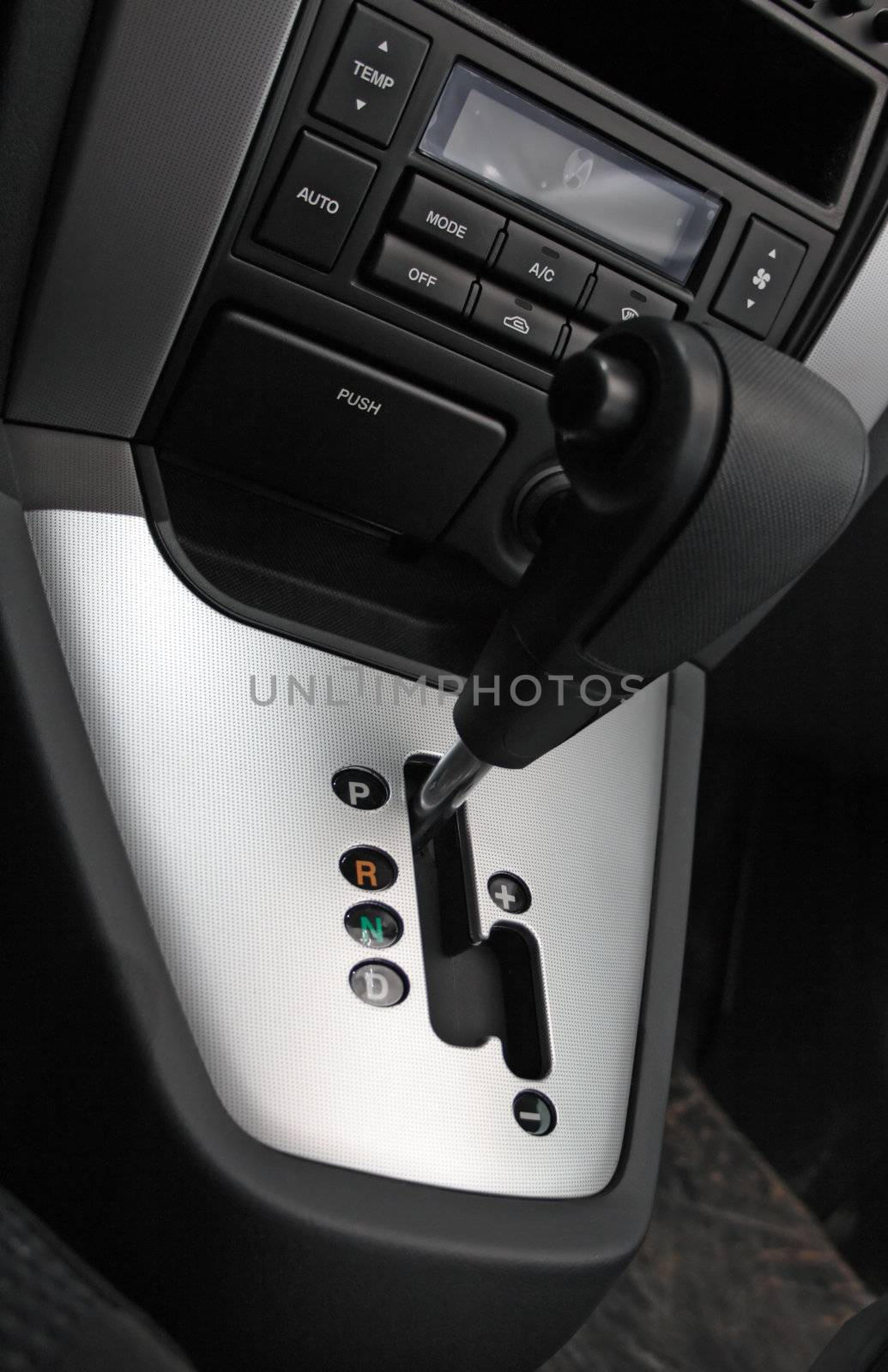 Auto gear shift handle closeup