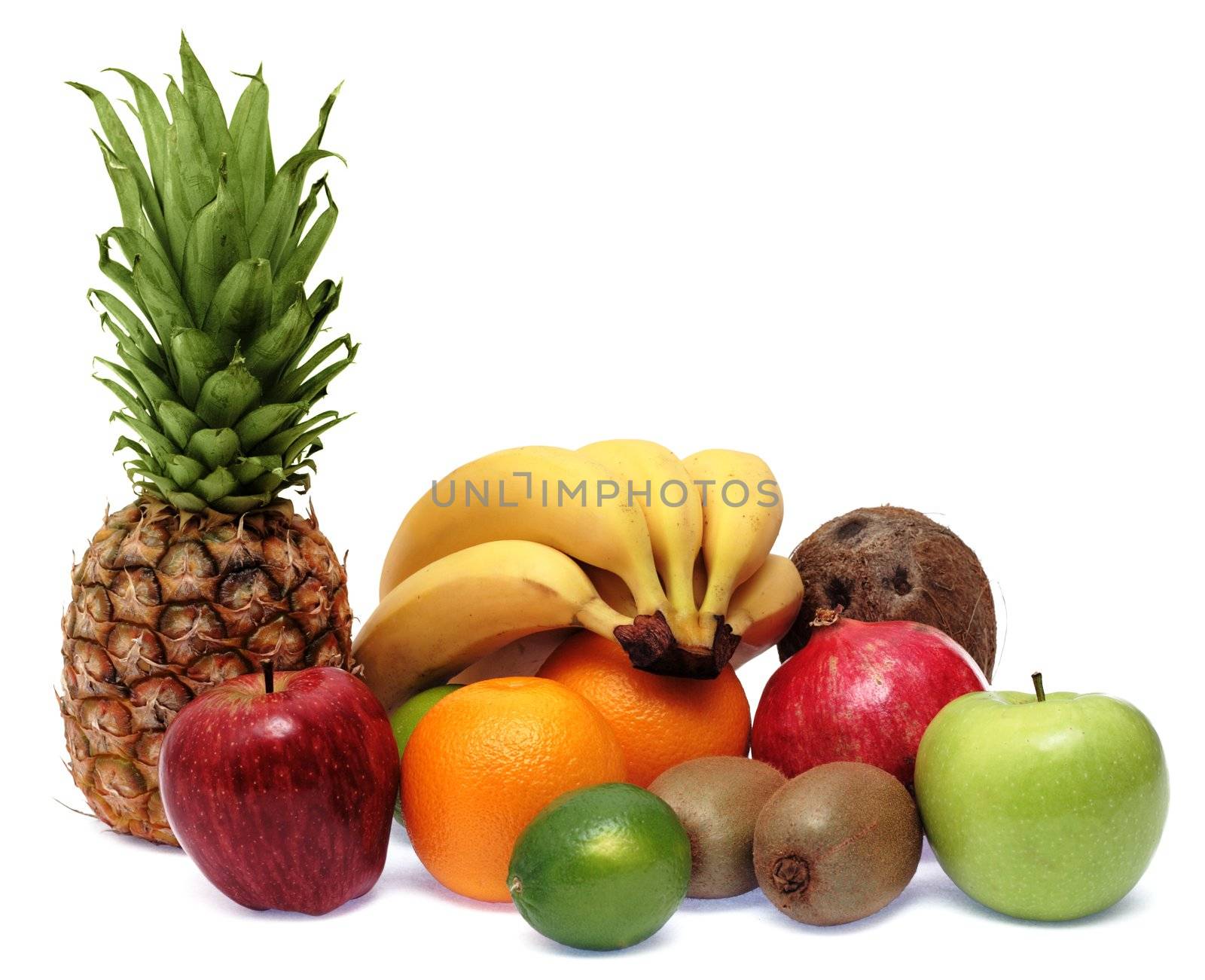 Group of fresh ripe fruits isolated on white background