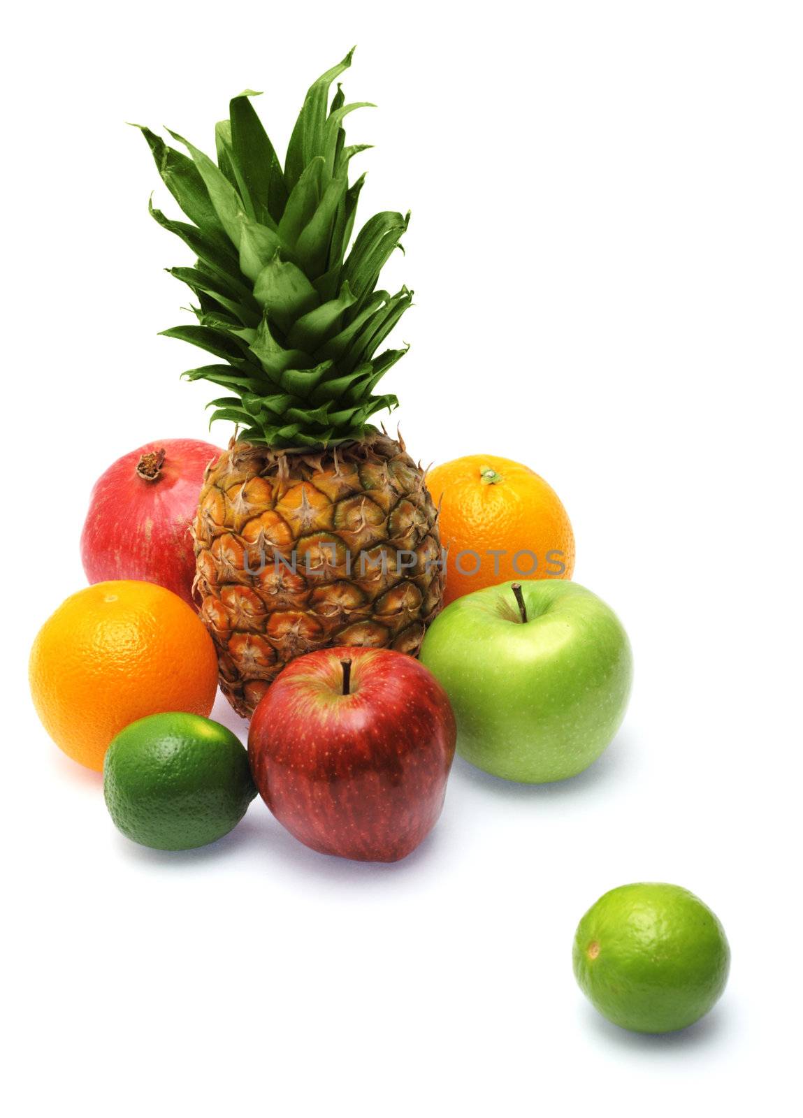 Colorful fresh fruits isolated on white background