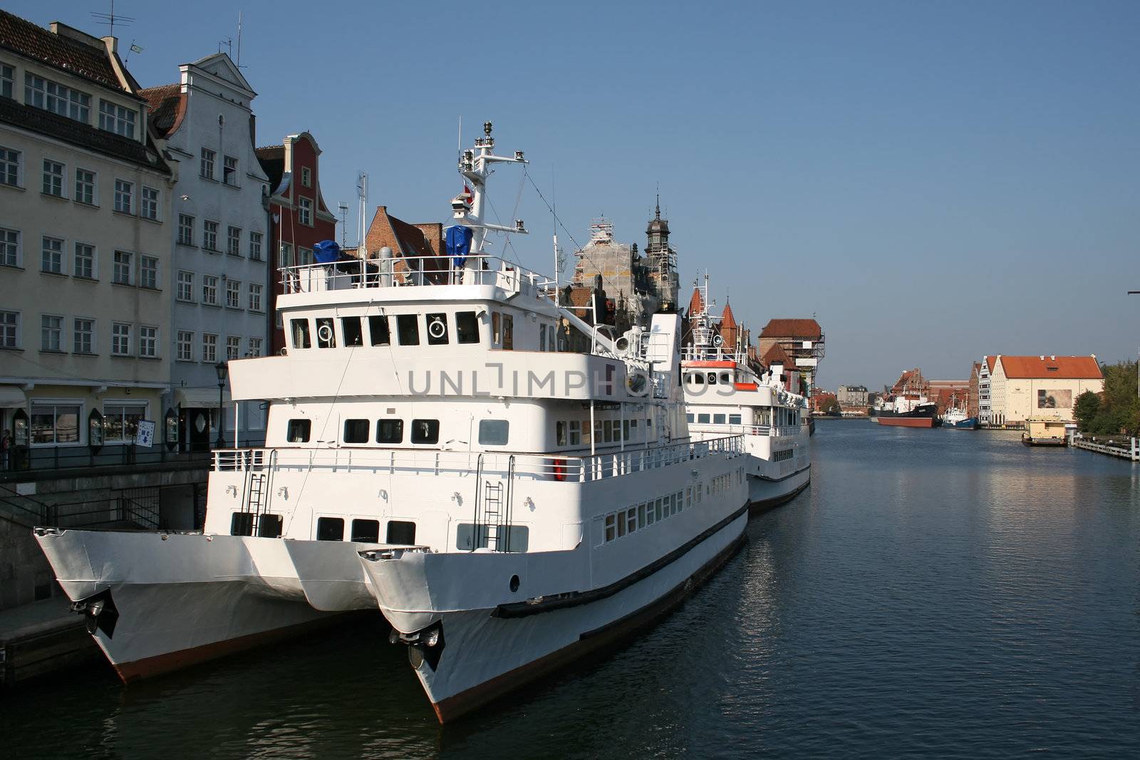 Ship moored in old european port Gdansk