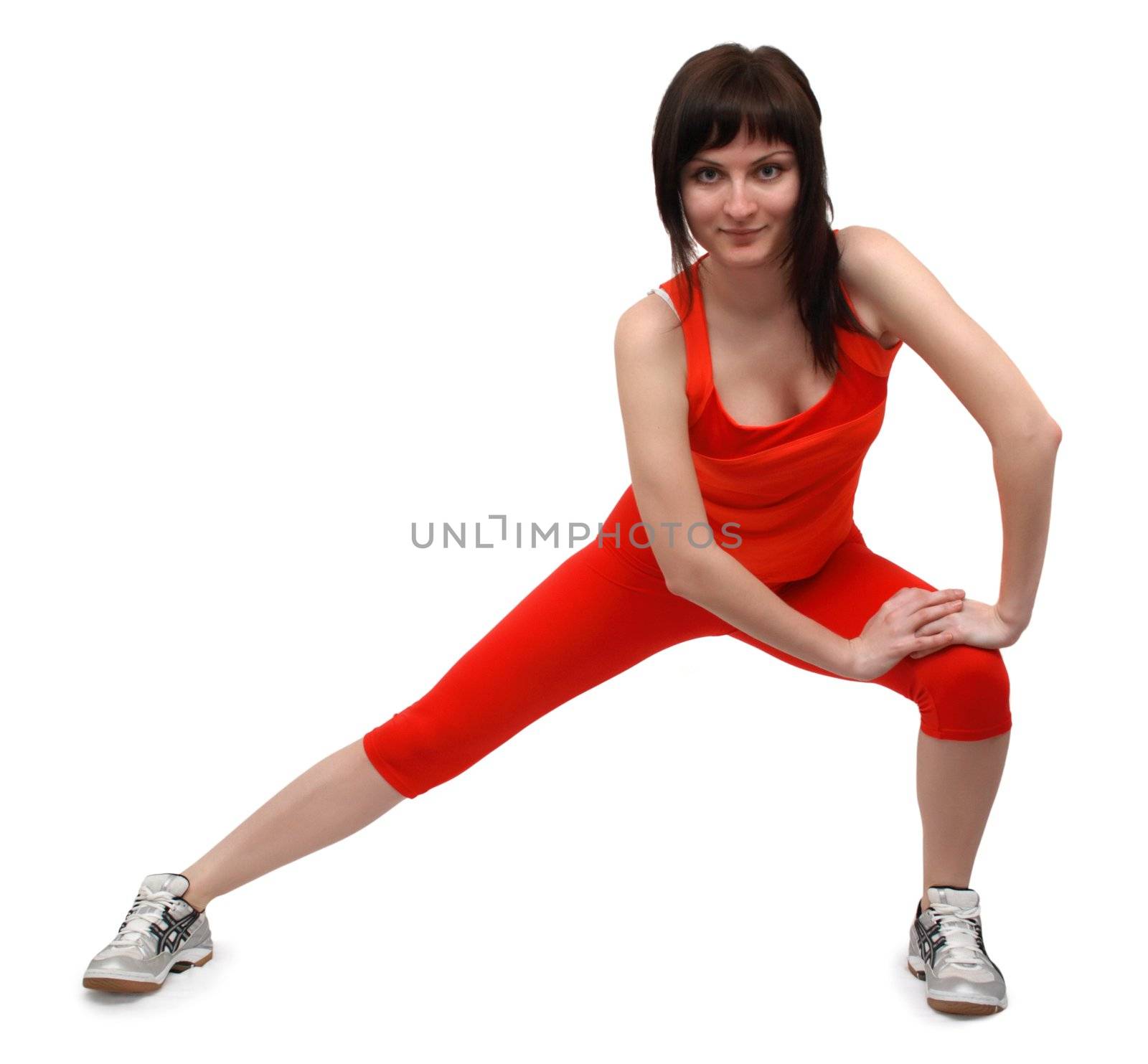 Woman doing exercises isolated on white background