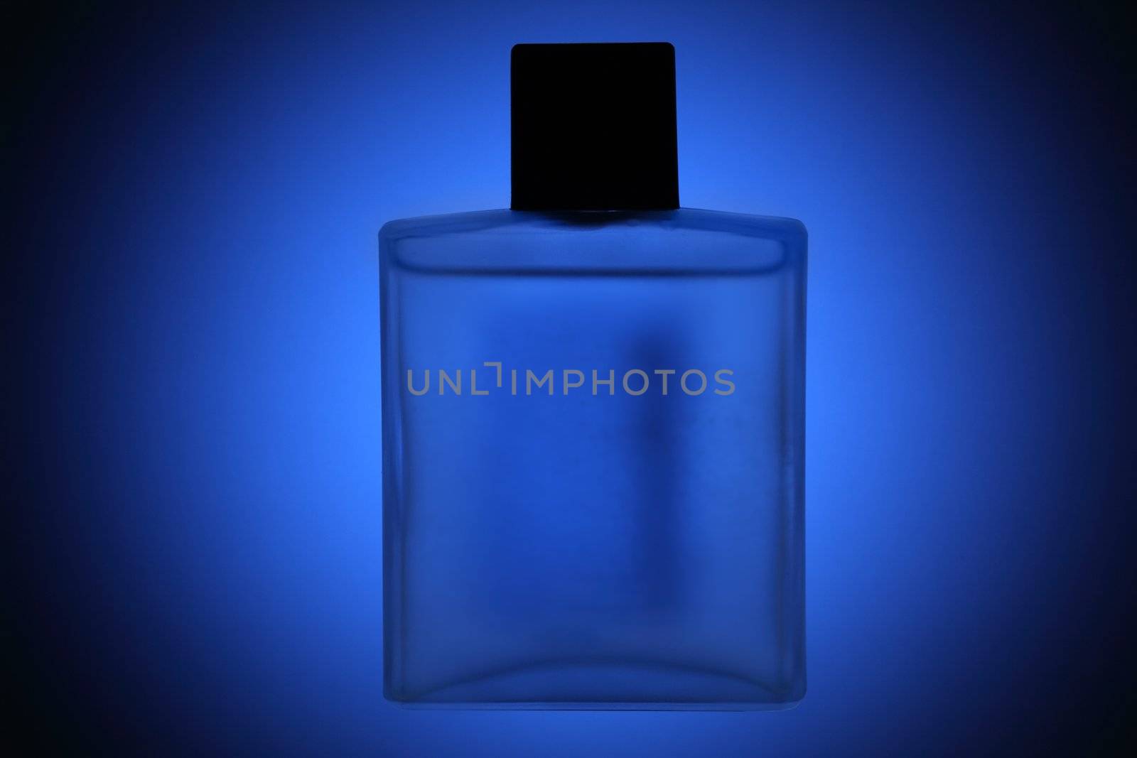 Perfumes flask over blue background by Gdolgikh