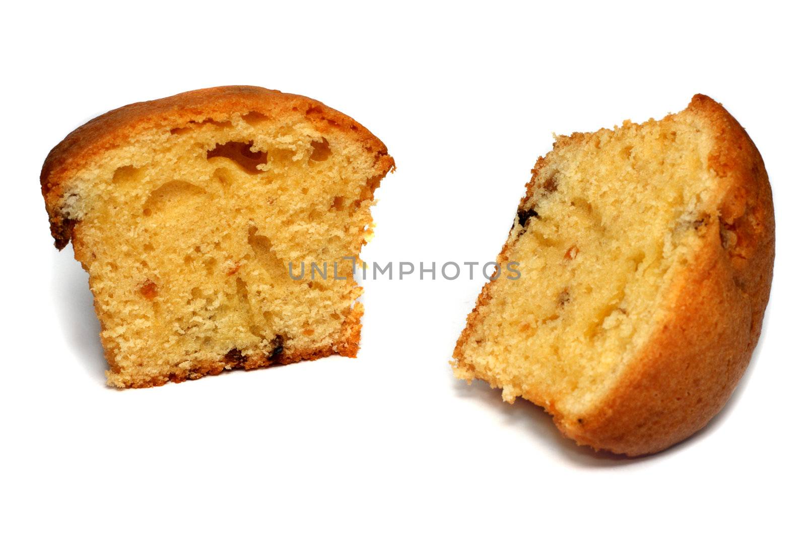 Two muffin pieces isolated on white background