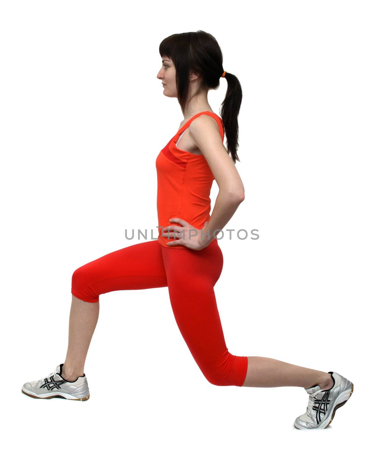 Woman doing exercises isolated on white background