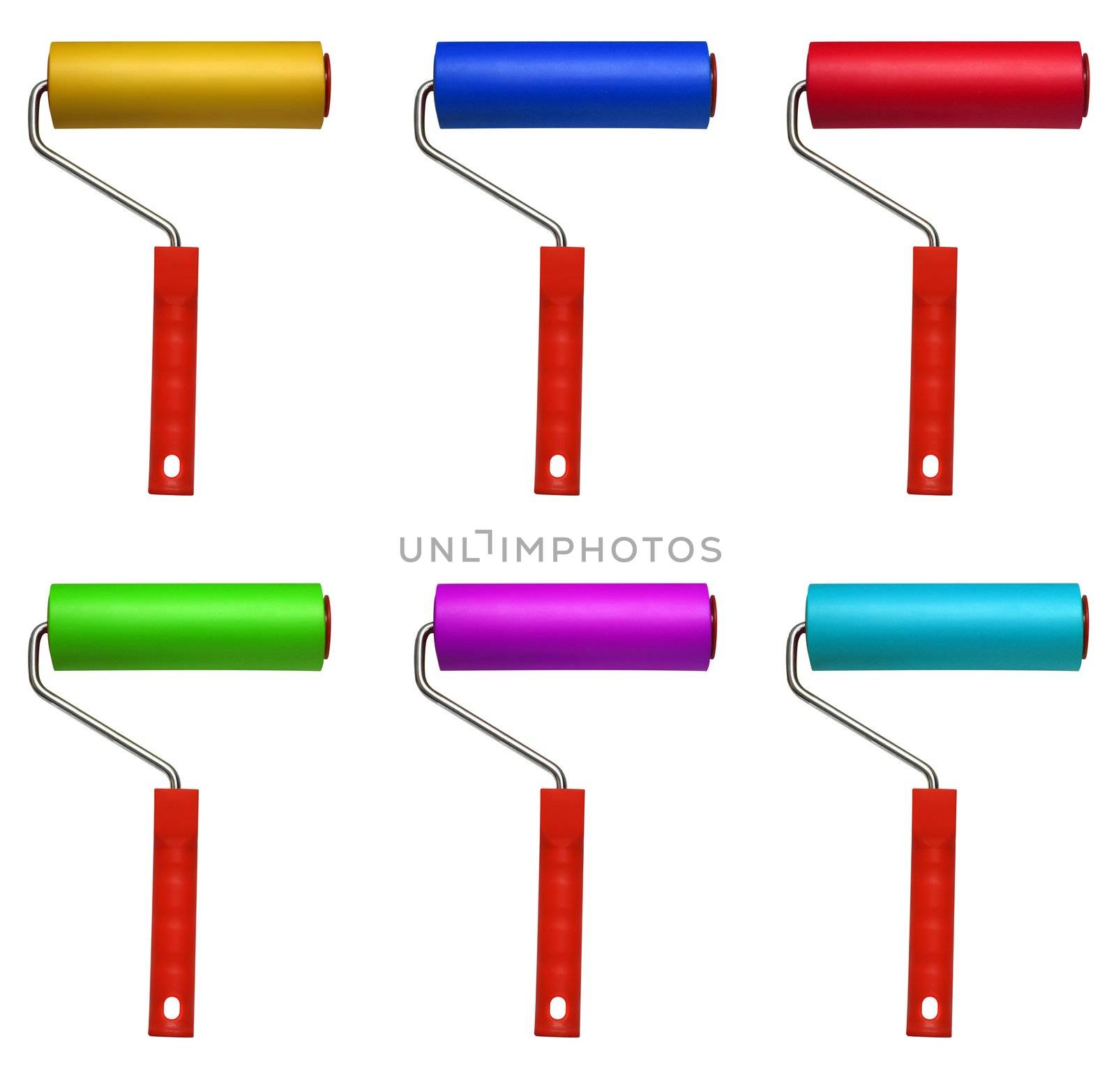 Set of paint rollers isolated on white background