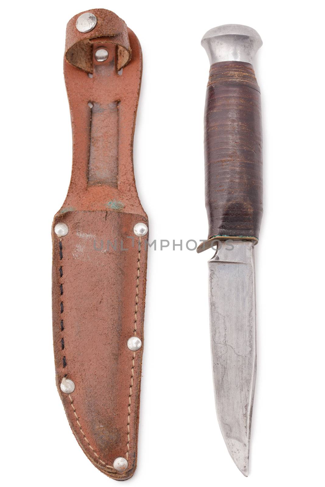 Image of vintage hunting knife against white background