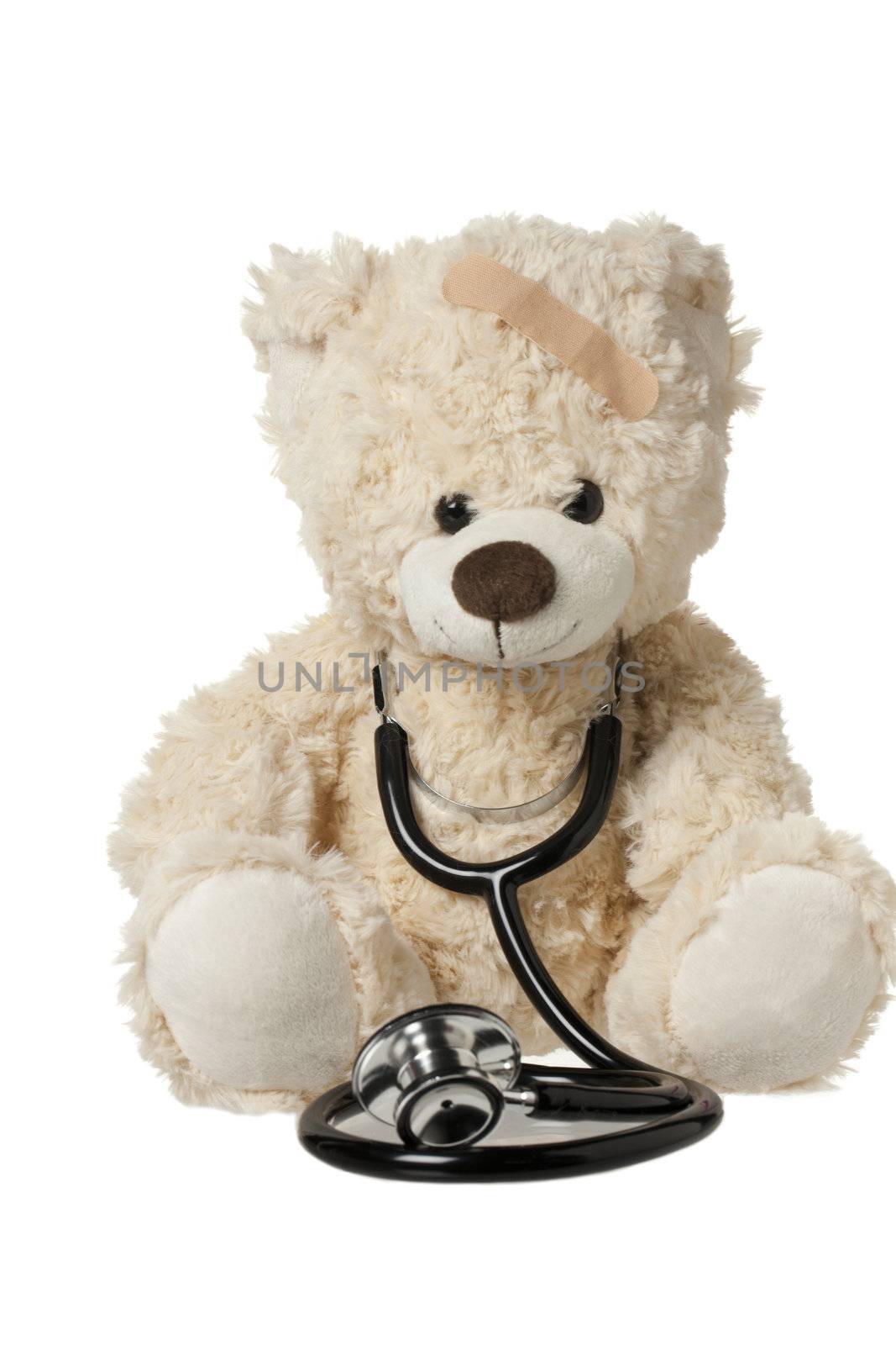 cute teddy bear with a bandage and stethoscope by kozzi