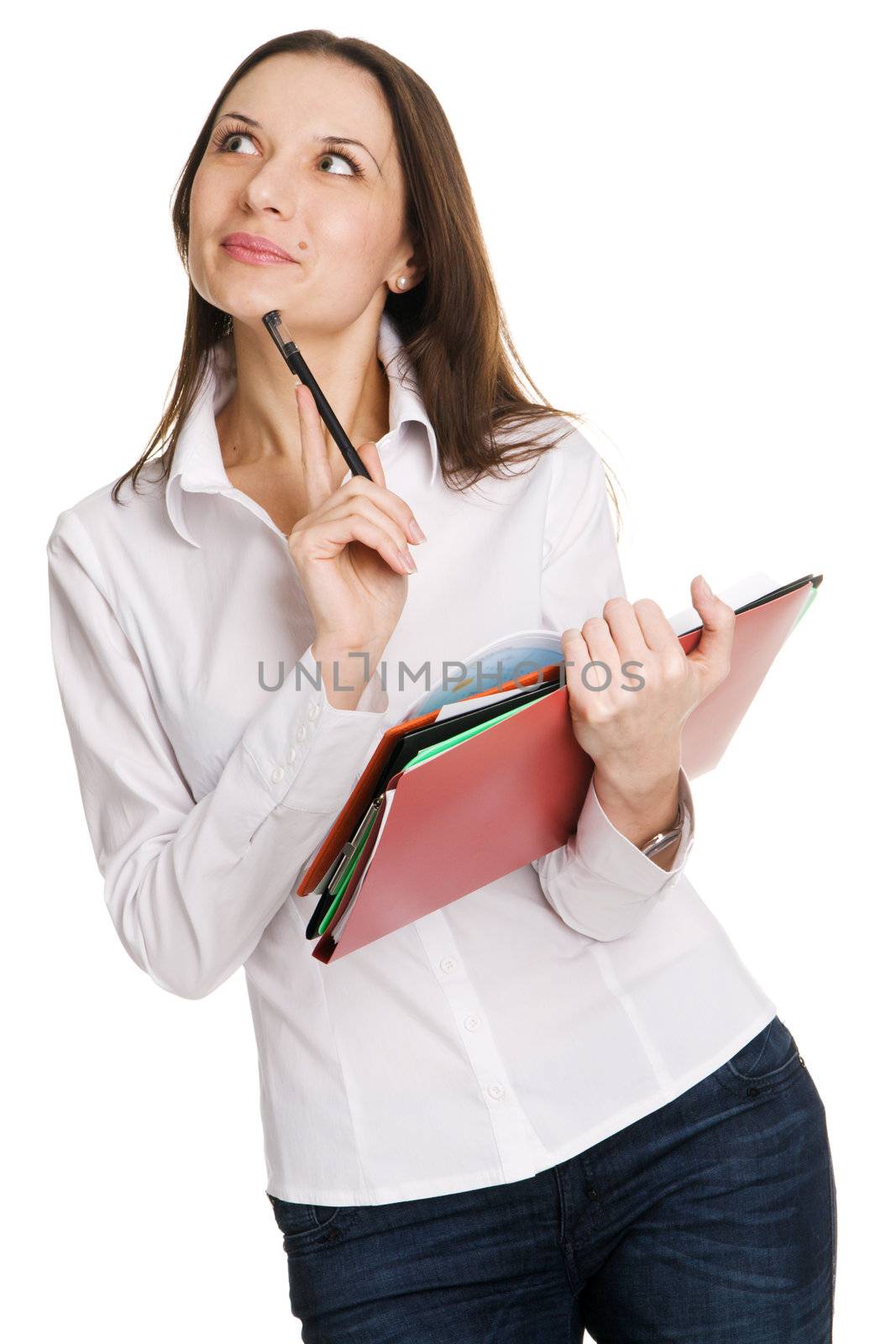 Beautiful yong businesswoman, white background