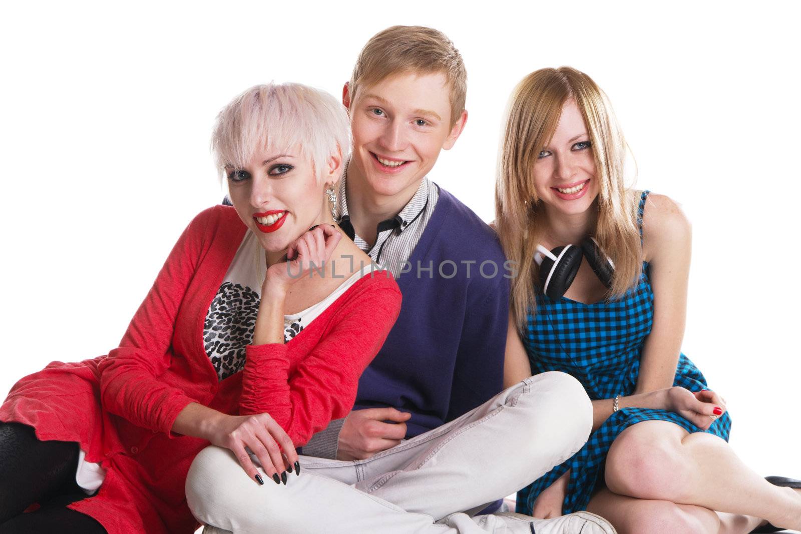 Portrait of lovely teenage friends, white background