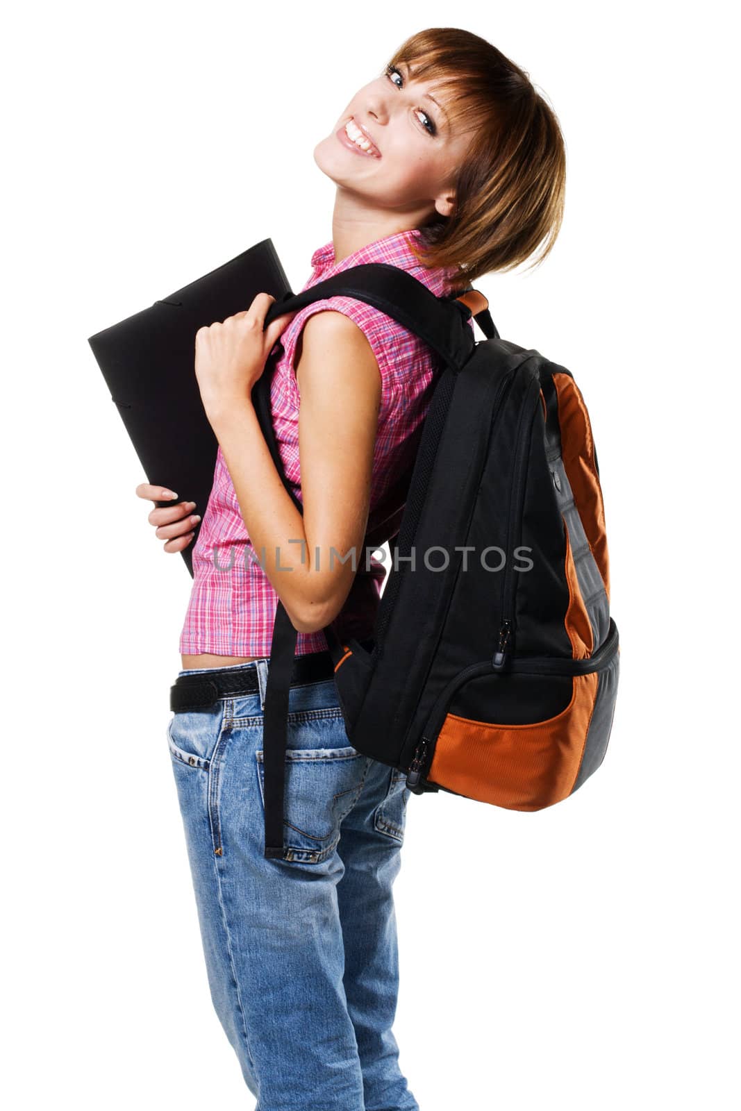 Lovely student girl, isolated on white 