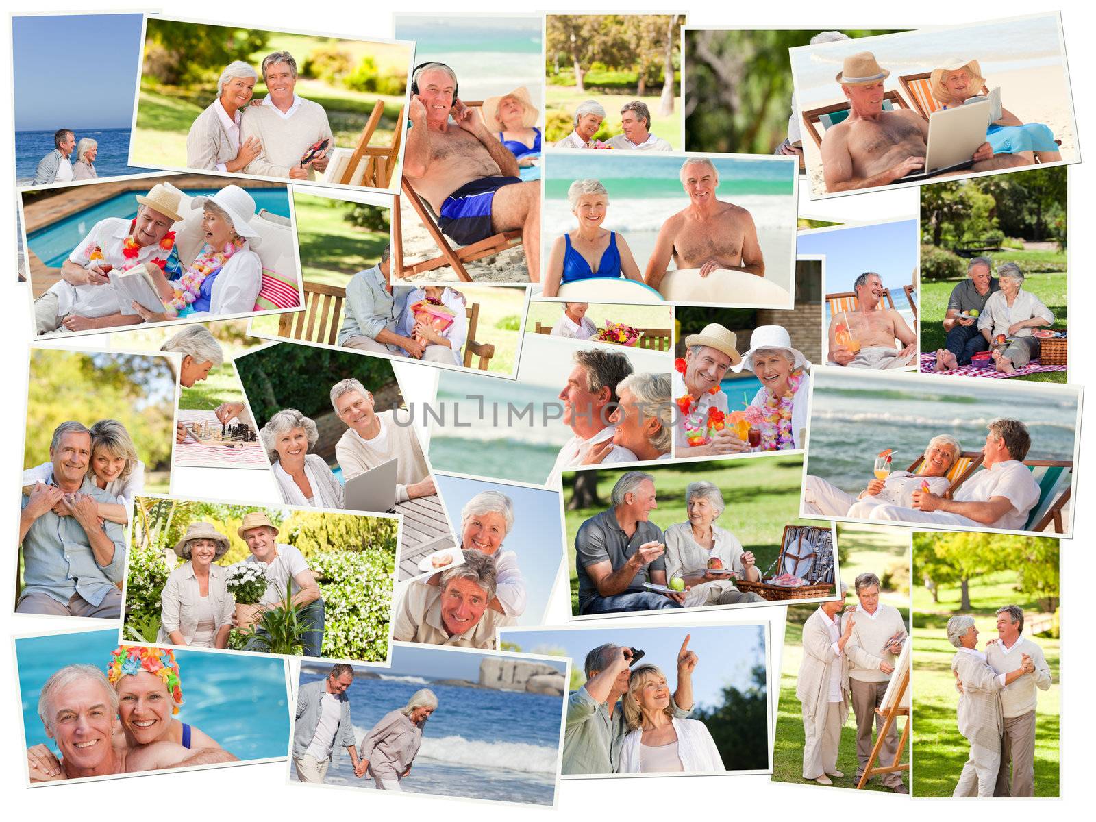 Collage of senior couples spending time together outdoors