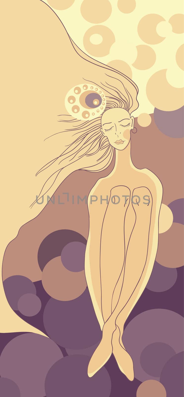 The gentle girl, dreams. vector illustration.