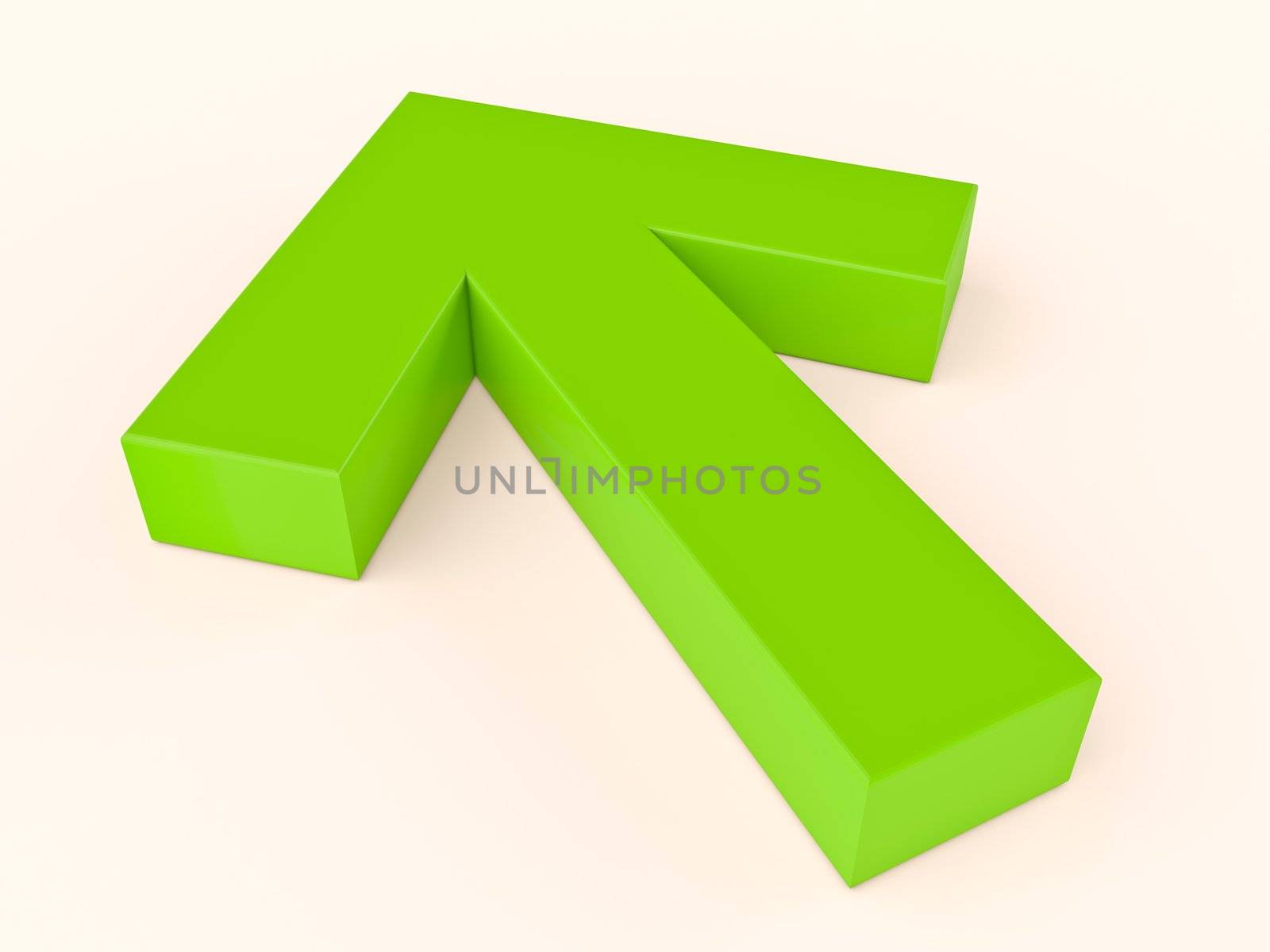 Green arrow on a light background with a shadow