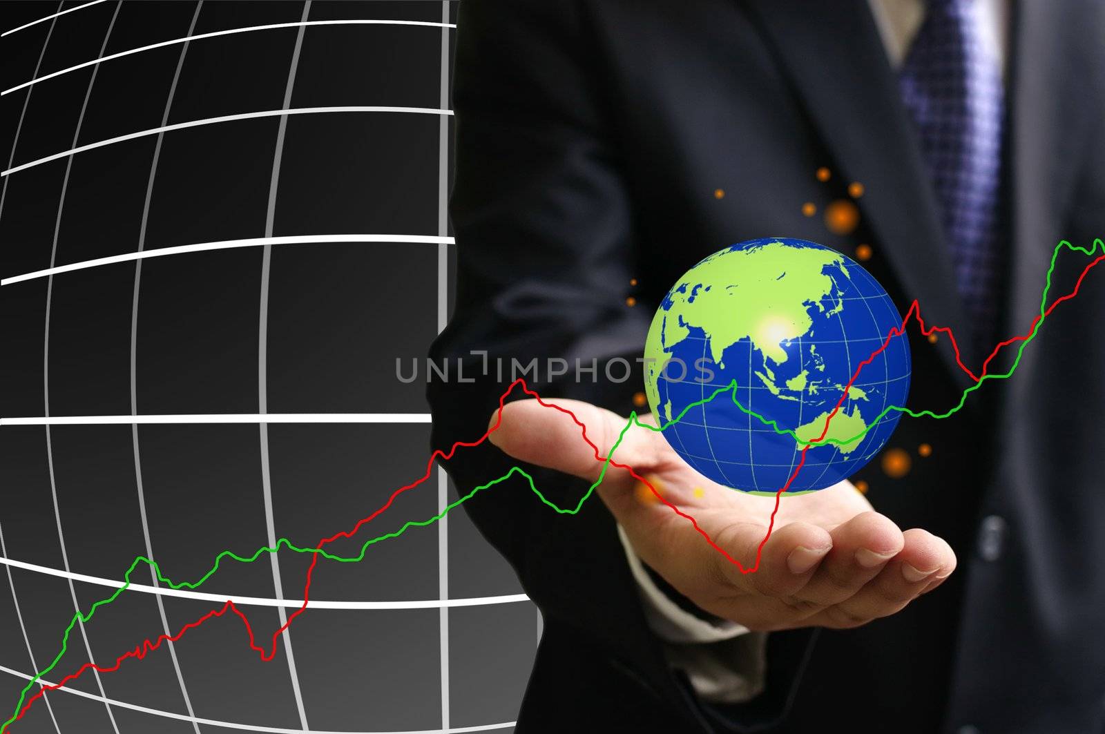 Global economy growth up chart concept