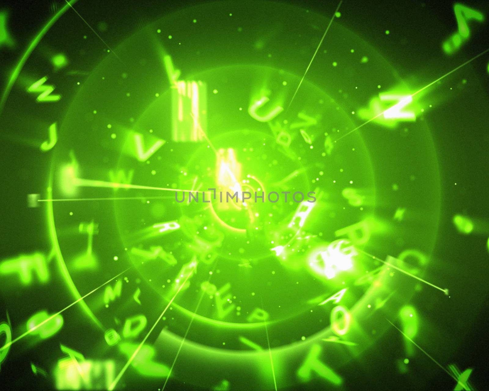 Abstract green background with letters
