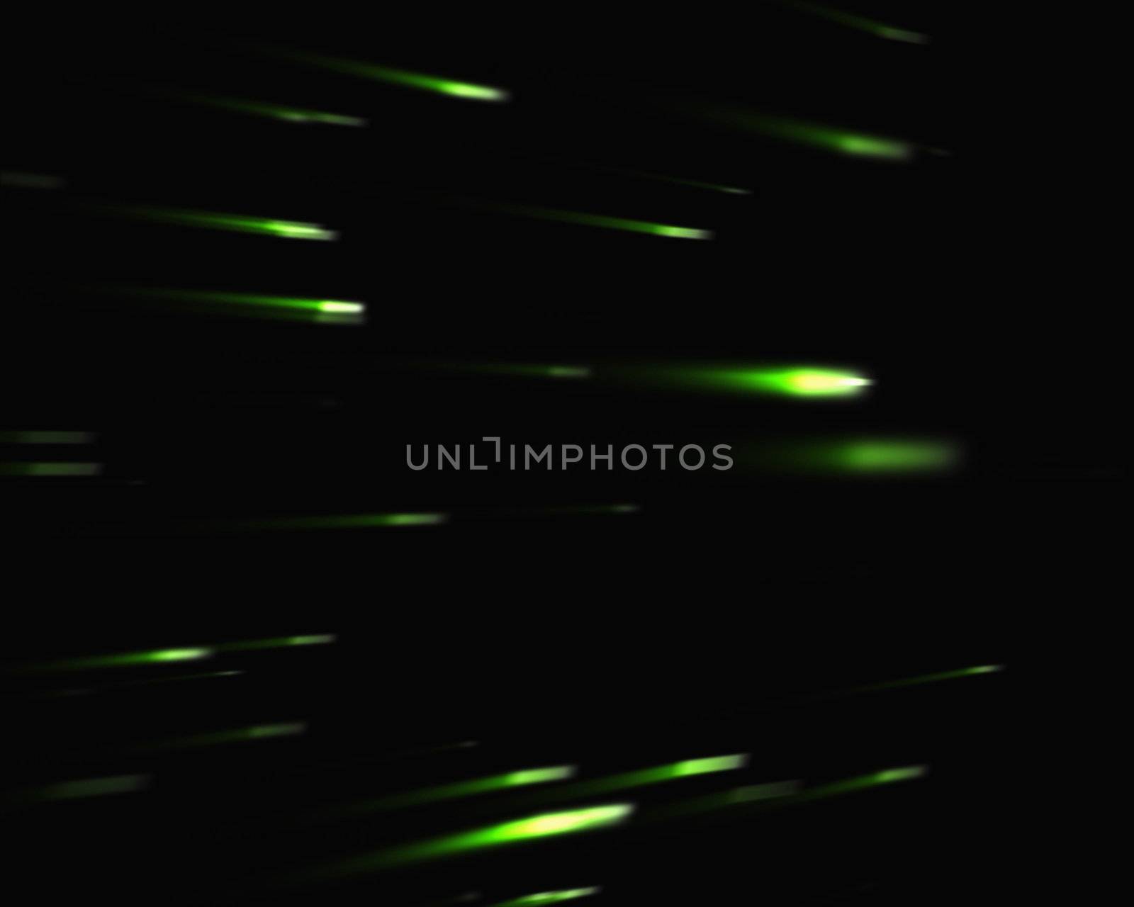 Green falling stars against black background