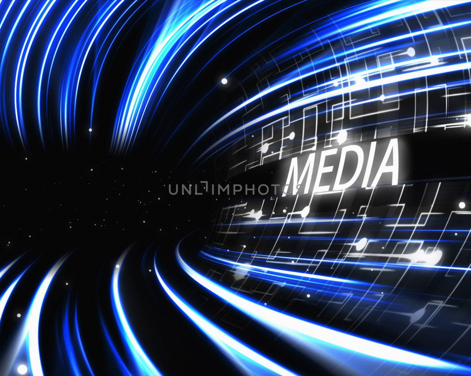 Blue tunnel with text against a black background