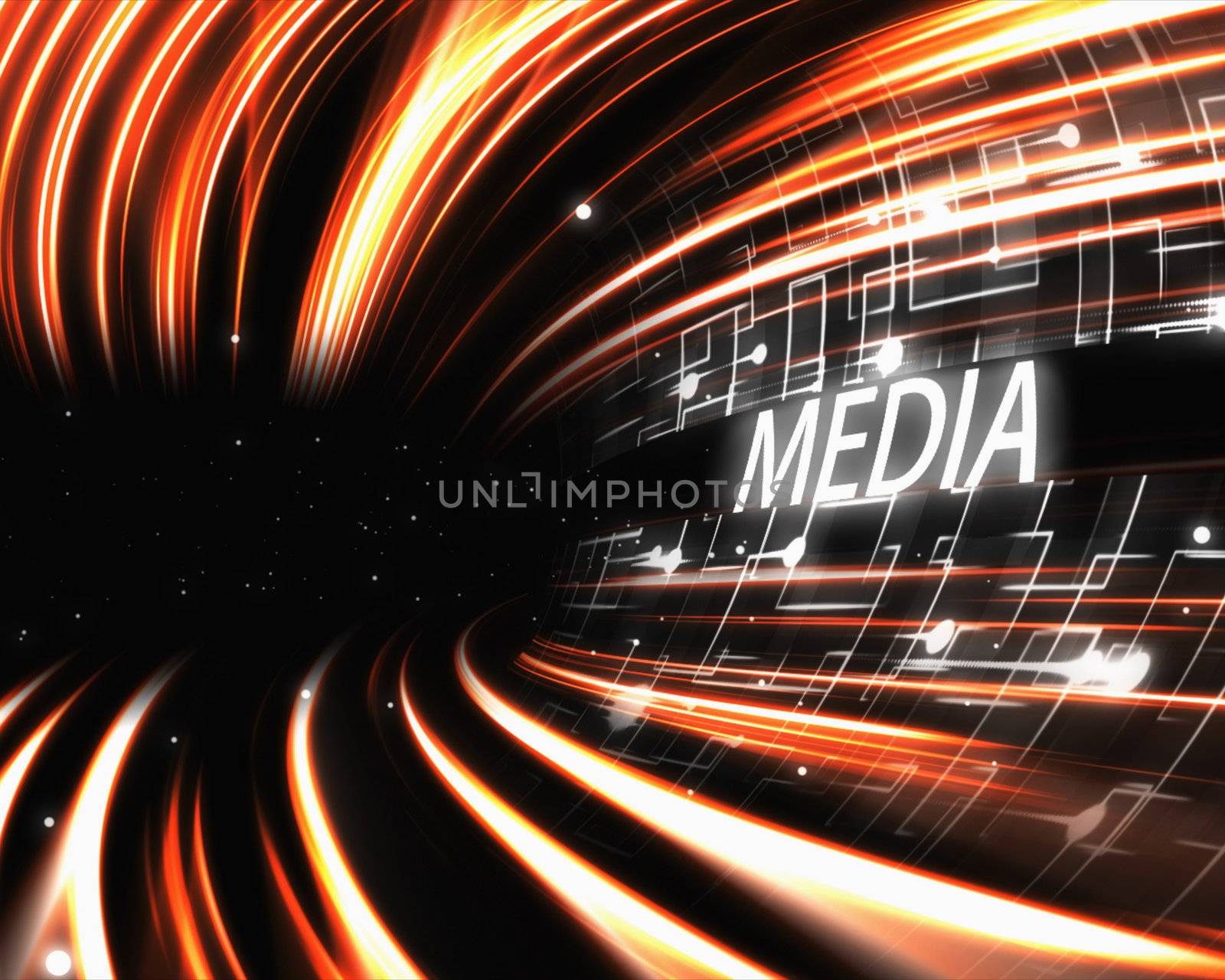 Orange tunnel with text against a black background