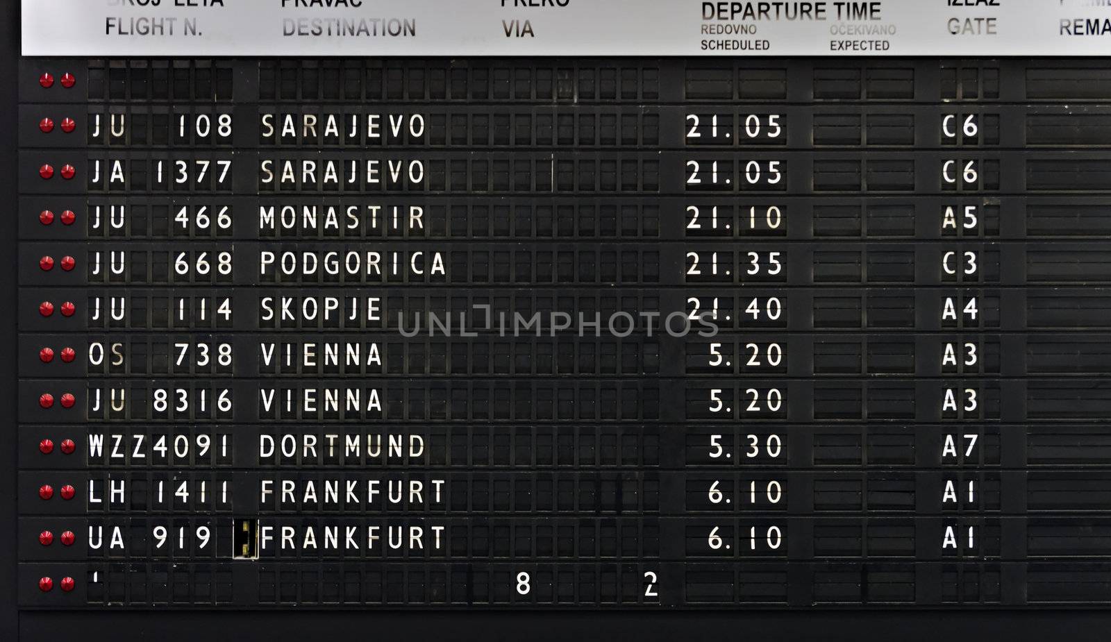 Split Flap Mechanical Departures Board Display on Nikola Tesla Airport in Belgrade, Serbia