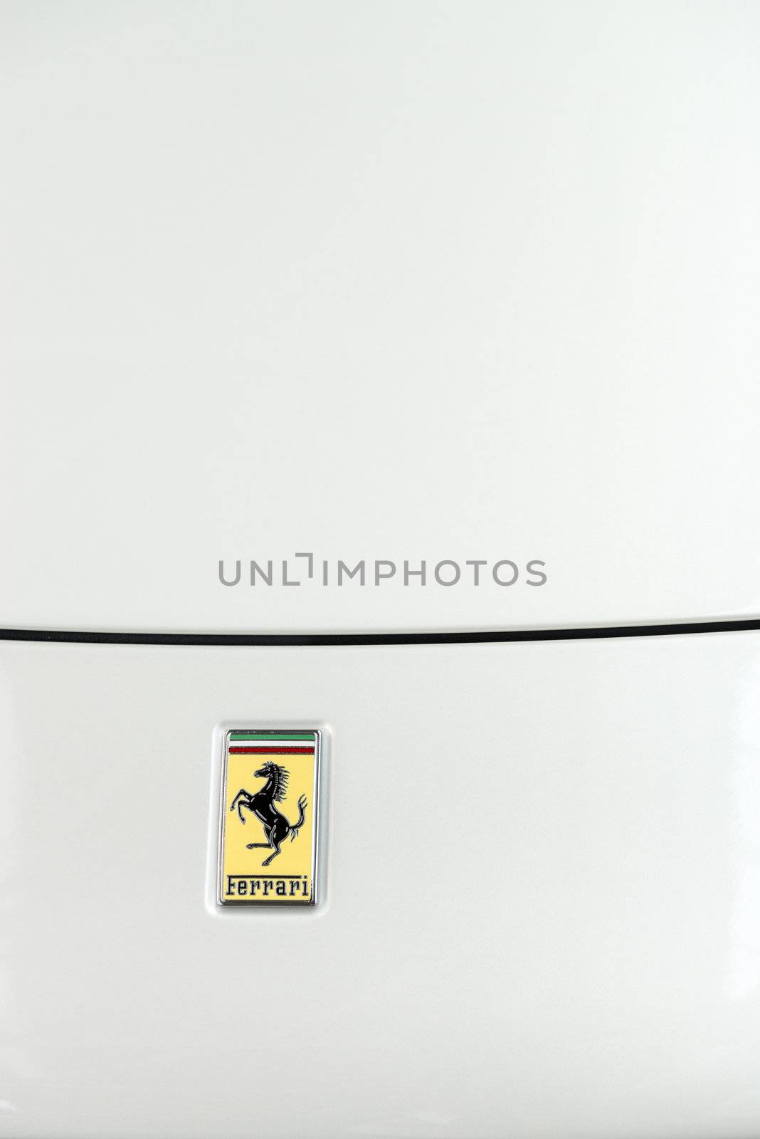 Singapore - September 08, 2012: Logo of ferrari on the sport car at Ferrari salon in Bay Sands. 