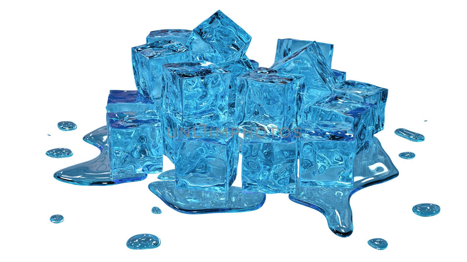 Stylized melting ice cubes on white background