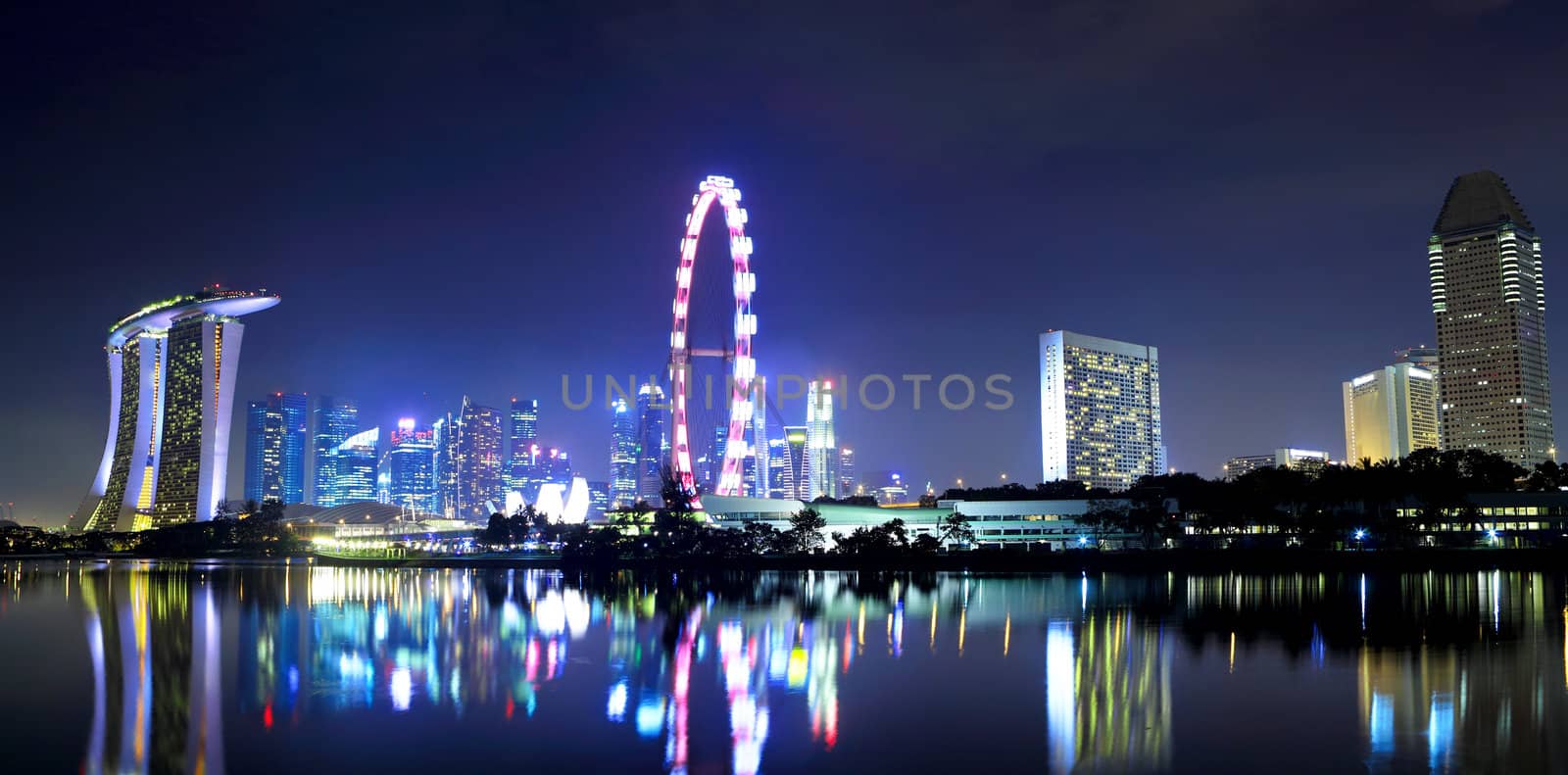 Singapore city skyline at night by leungchopan