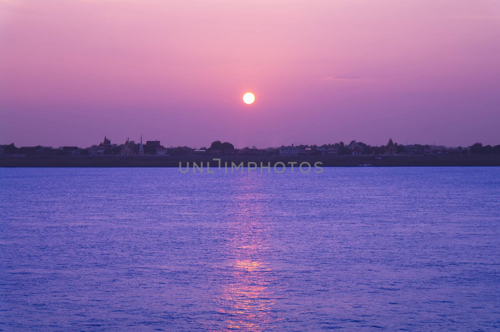 Sunset in the Nakhon Phanom. View from Thakhek, Laos.