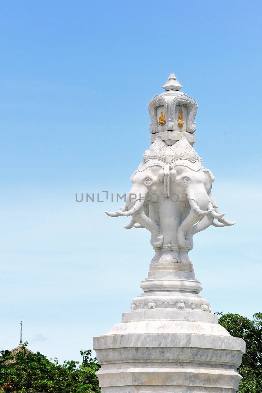 Four heads elephant statue art in Bangkok,Thailand.