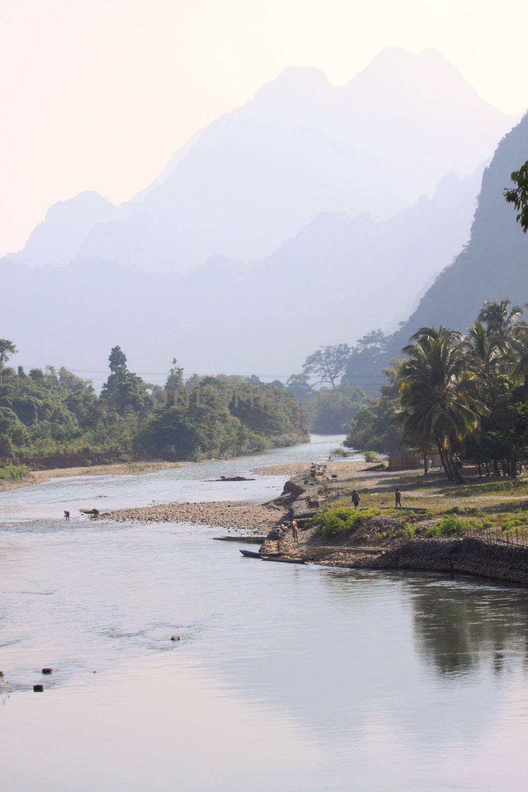 River song landscape, Laos.  by ngungfoto