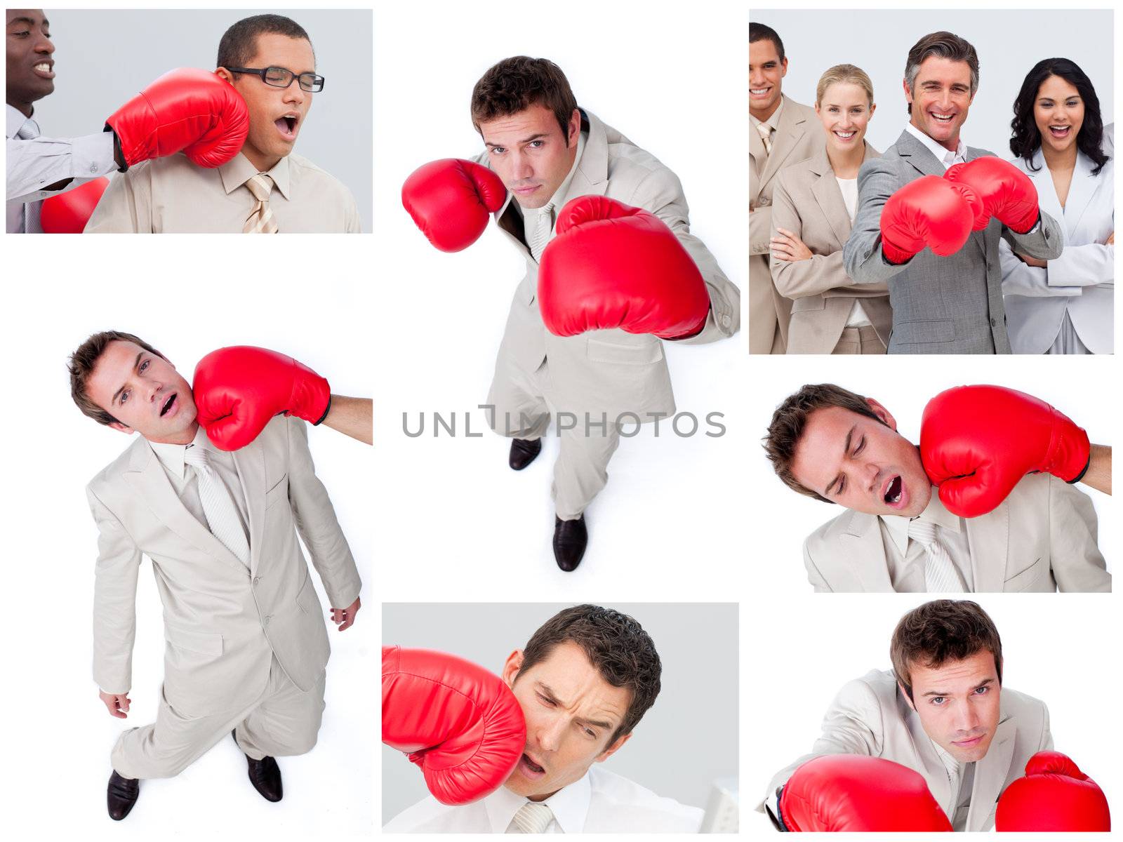 Collage of business people boxing by Wavebreakmedia