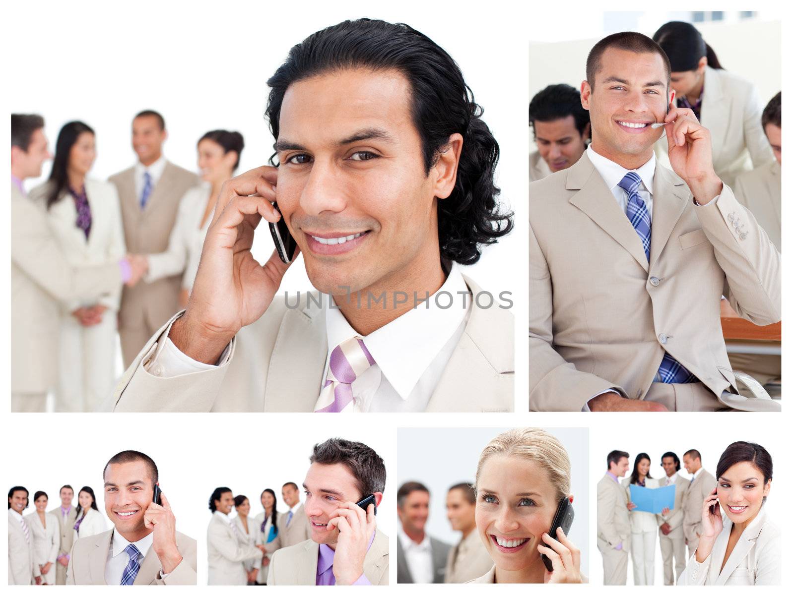 Collage of business people using telephones by Wavebreakmedia