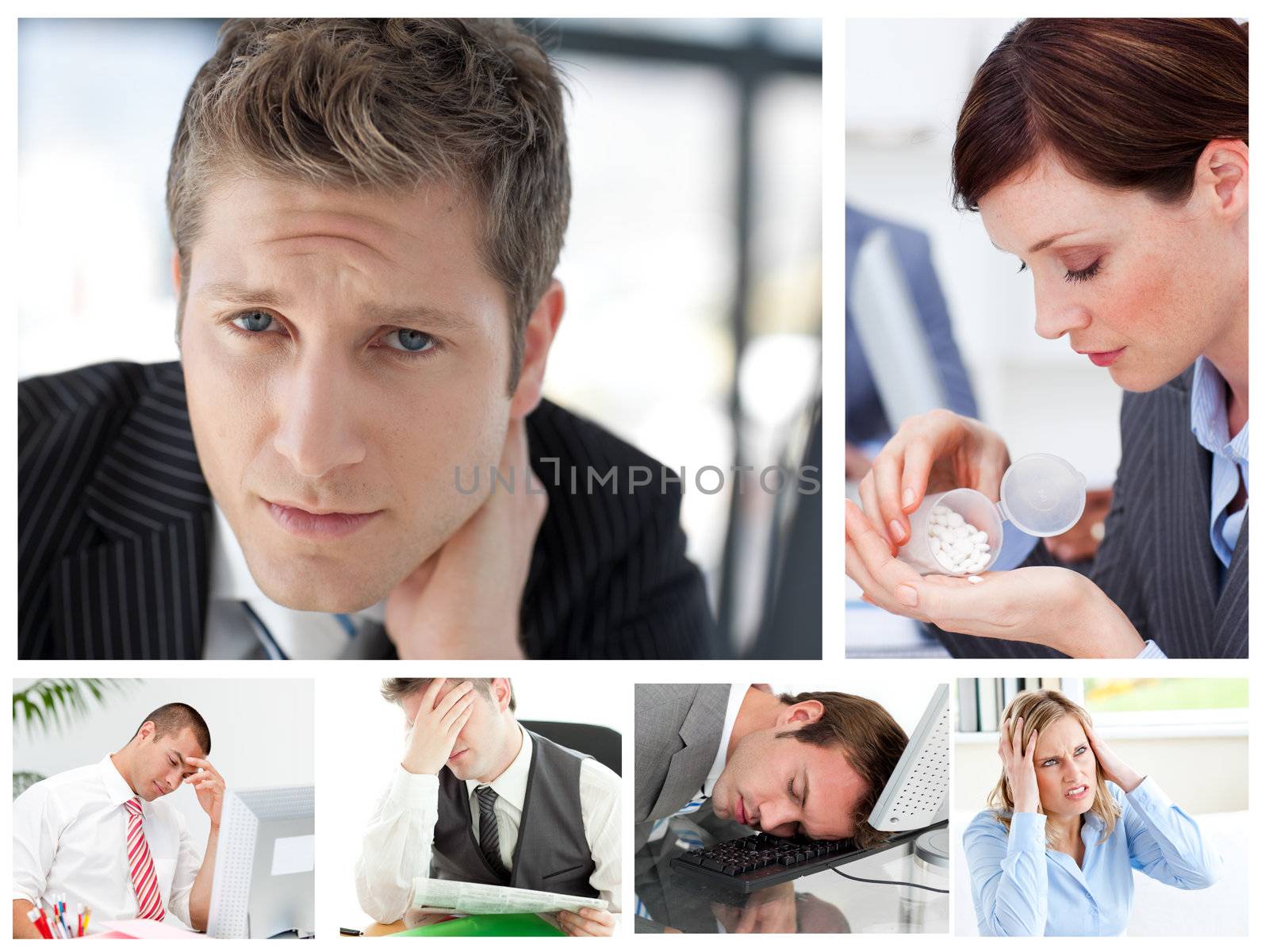 Collage of stressed business people by Wavebreakmedia