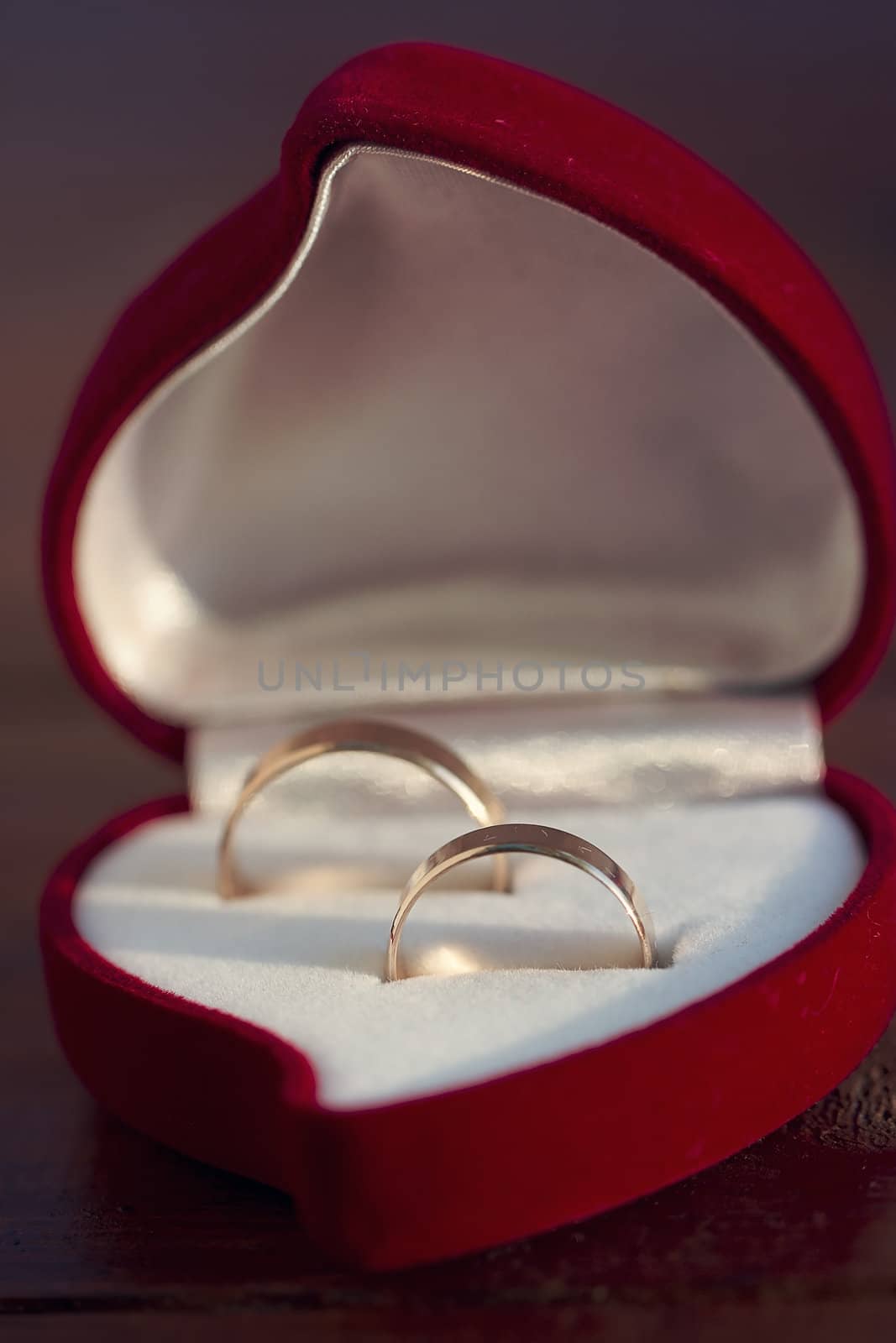 Two wedding rings in nice red box by victosha