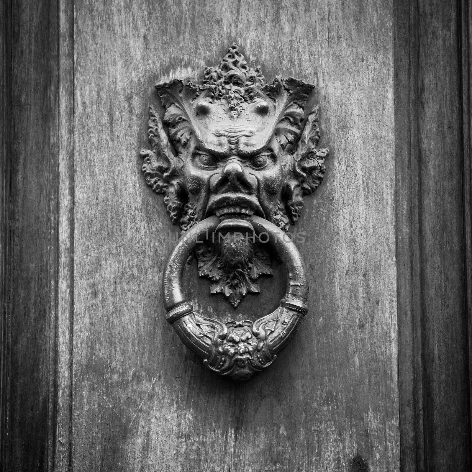 Door knoker on an old wodden door in Tuscany - Italy