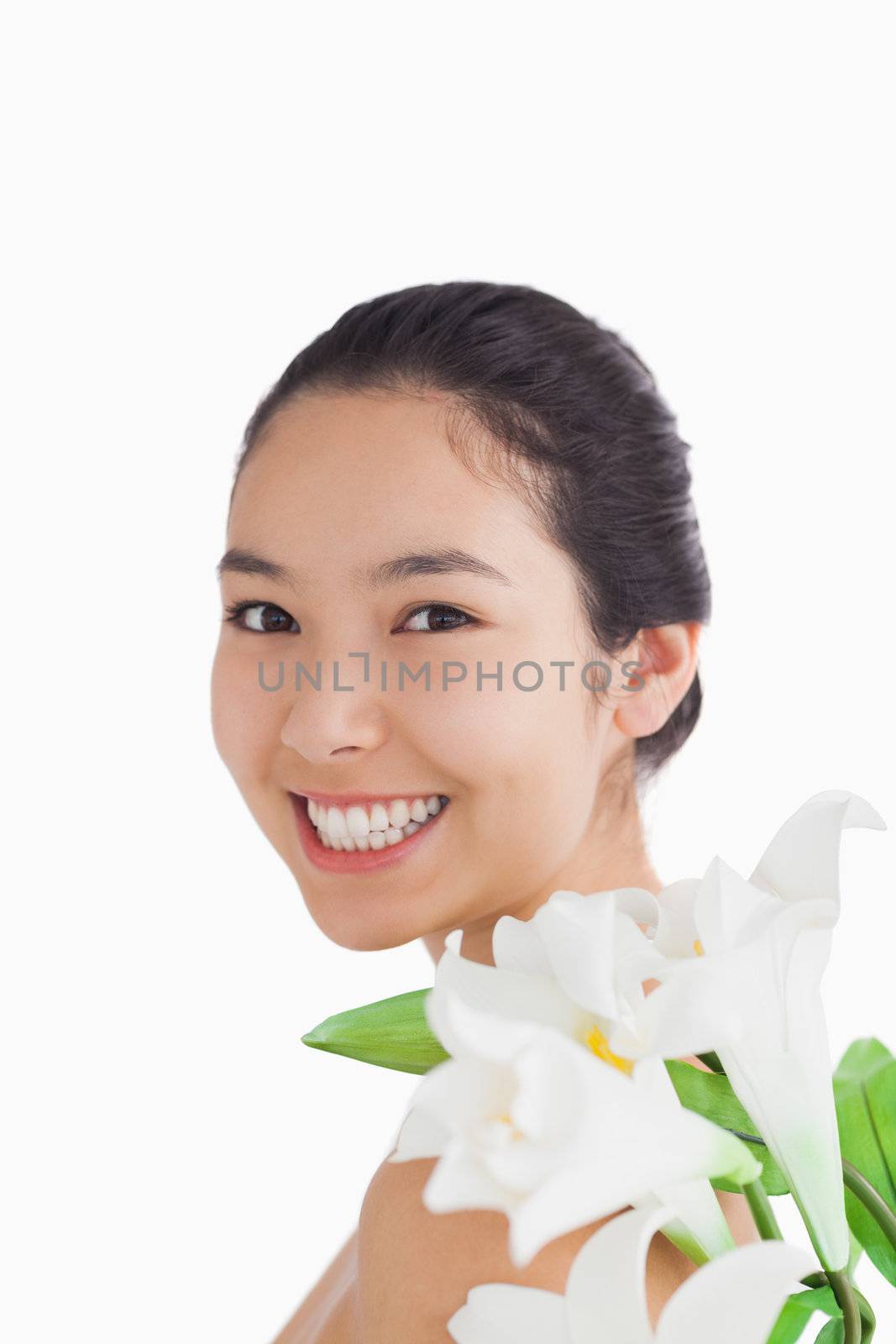 Natural beauty with lilies on white background