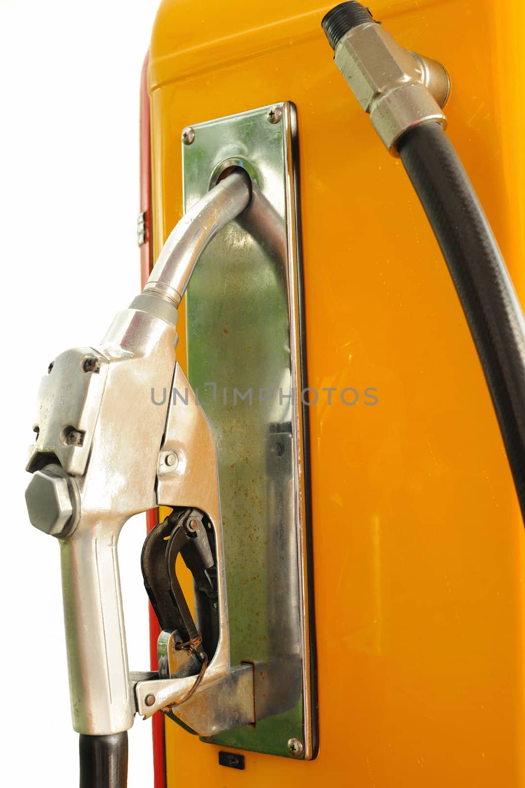 Antique vintage gas pump with white backgroud isolated.