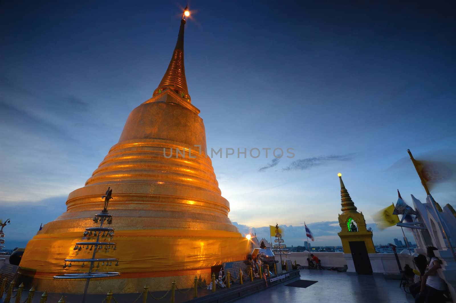 Sunset on Goalden Mountain in Wat Saket,Thailand.