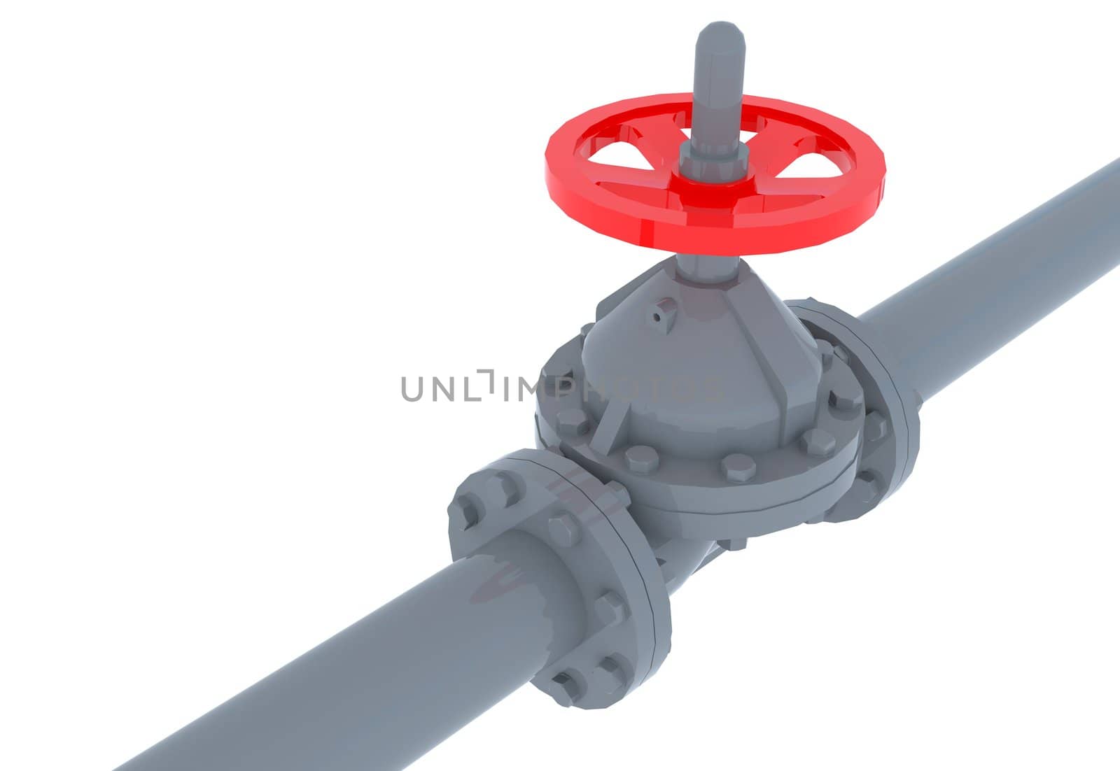 Pipe with red valve to created by three dimensional software