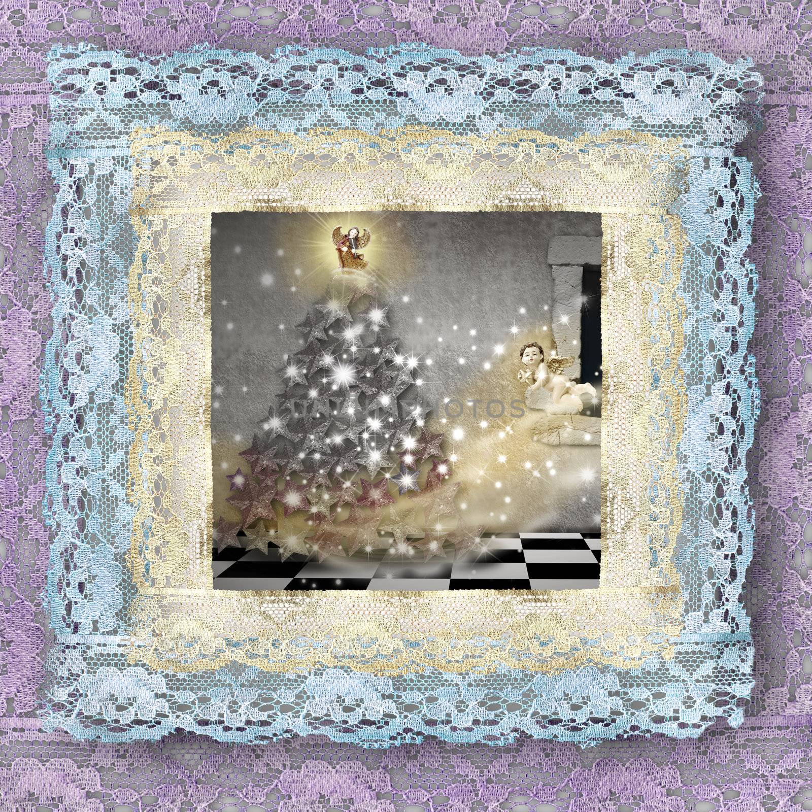old lace picture, Christmas card by Carche