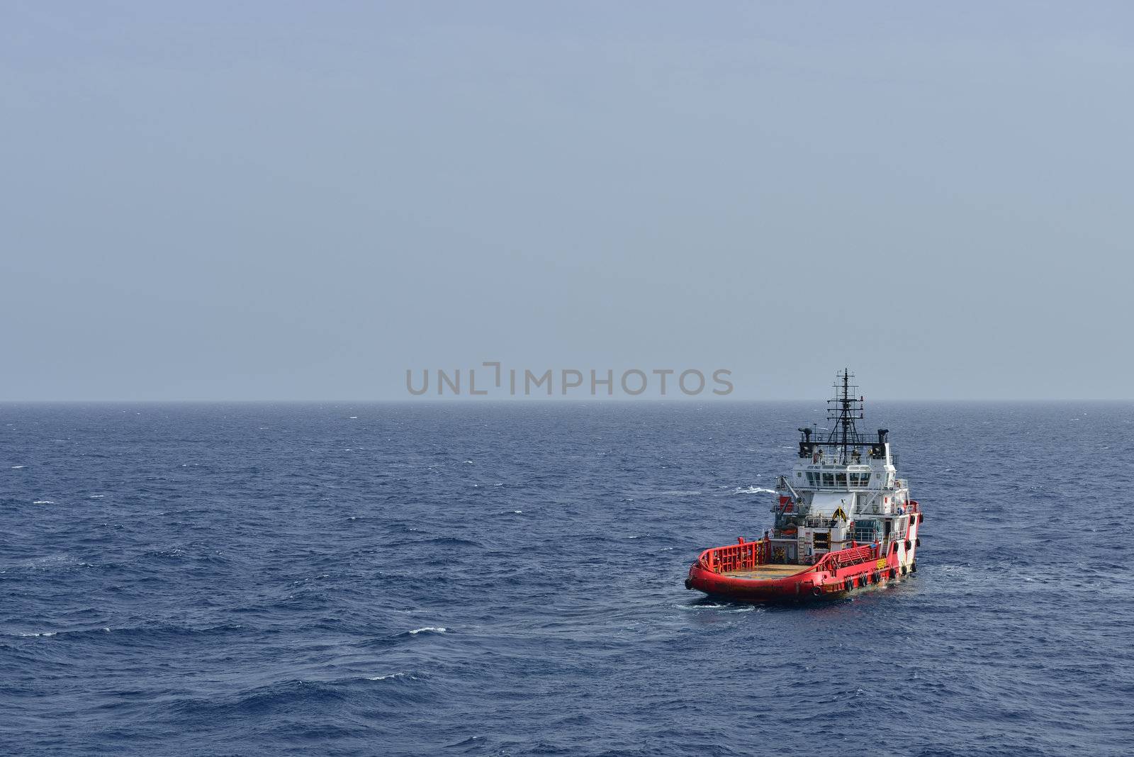 The rescue and supply boat for offshore oil rig operation.
