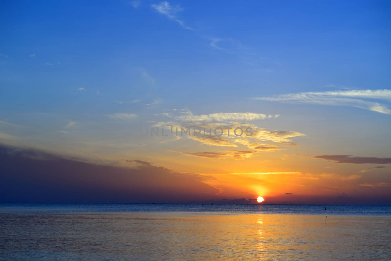 Beautiful tropical sunrise in the sea at Thailand