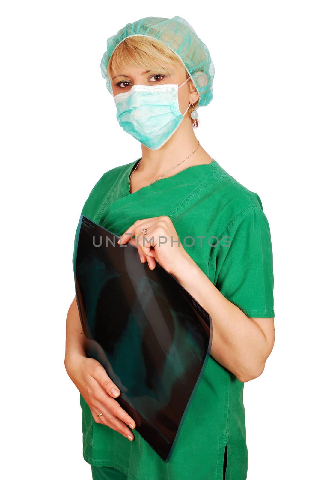 Woman doctor with mask posing