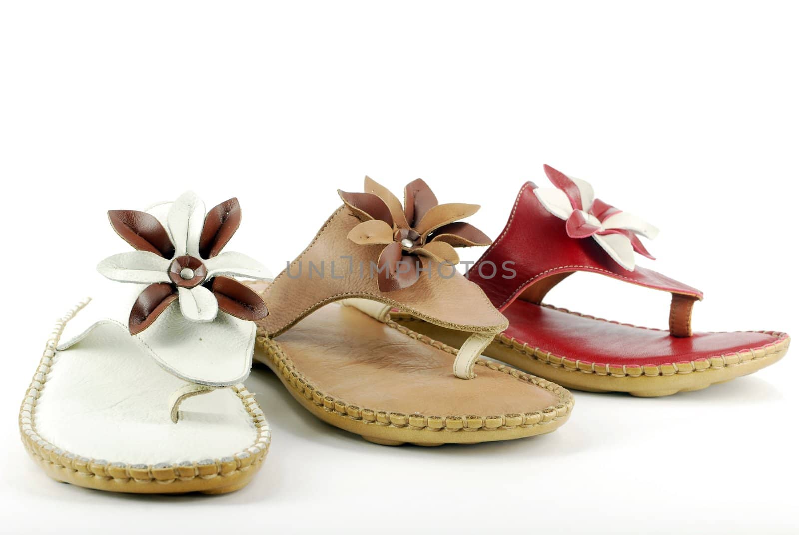 Woman leather different color sandals