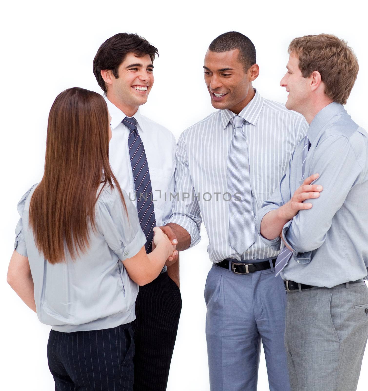 Business people shaking hands isolated on a white background