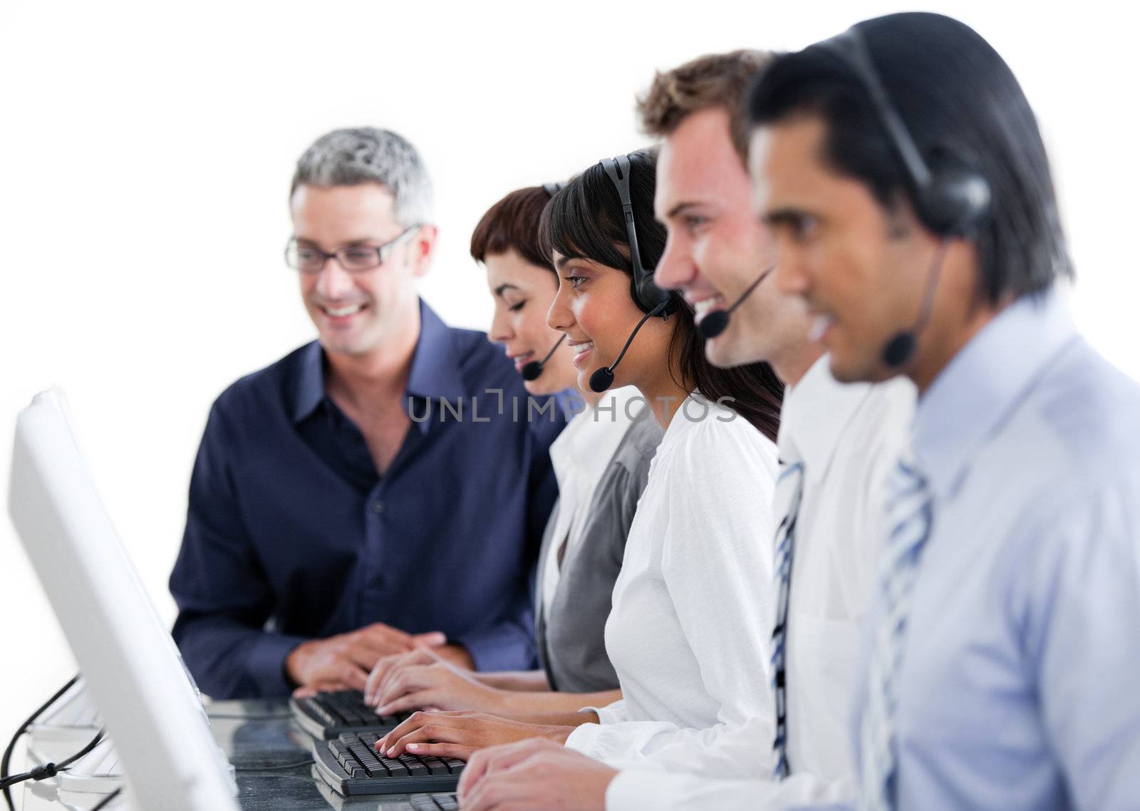 International business people using headset in a call center 