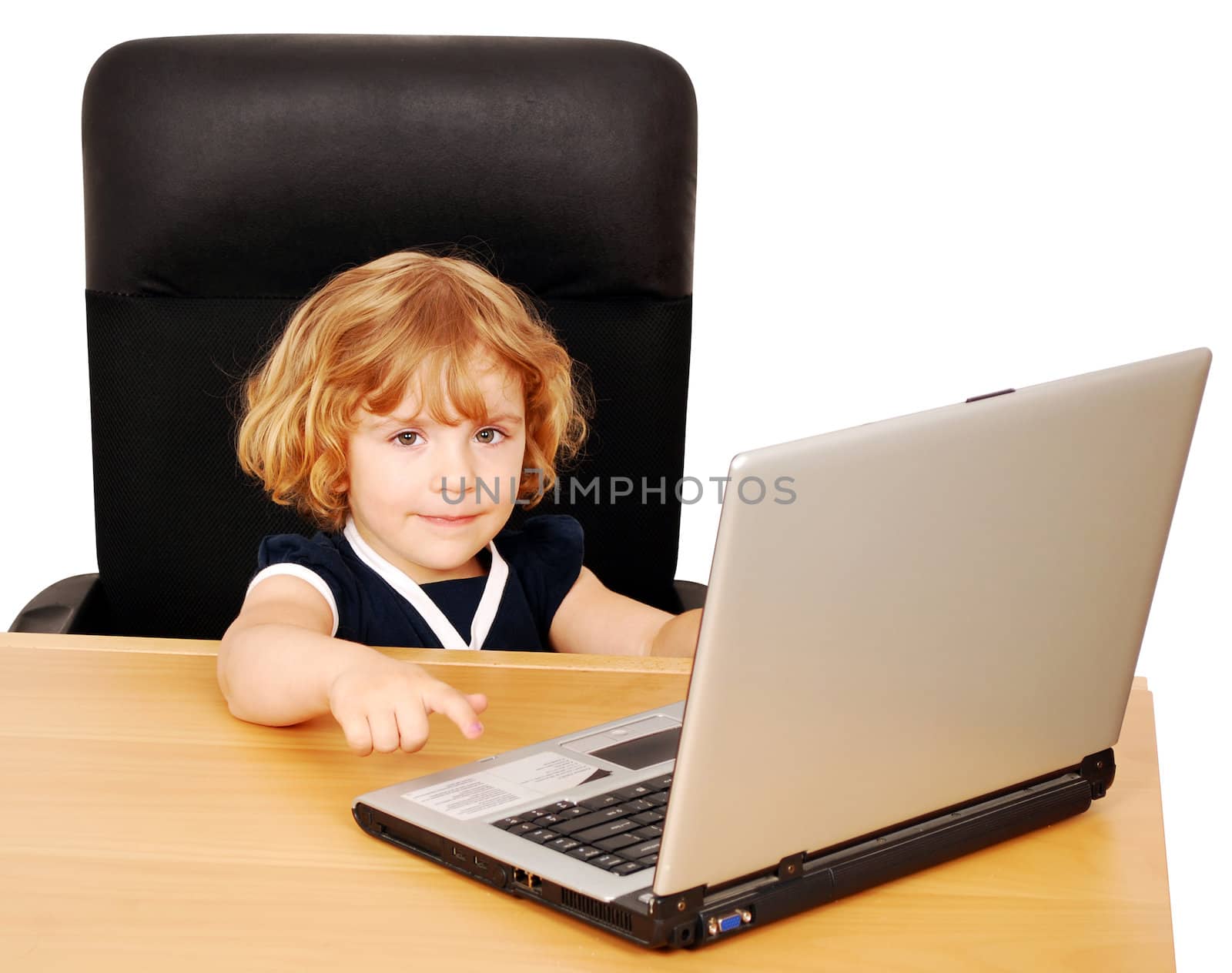 Beauty little girl with laptop
