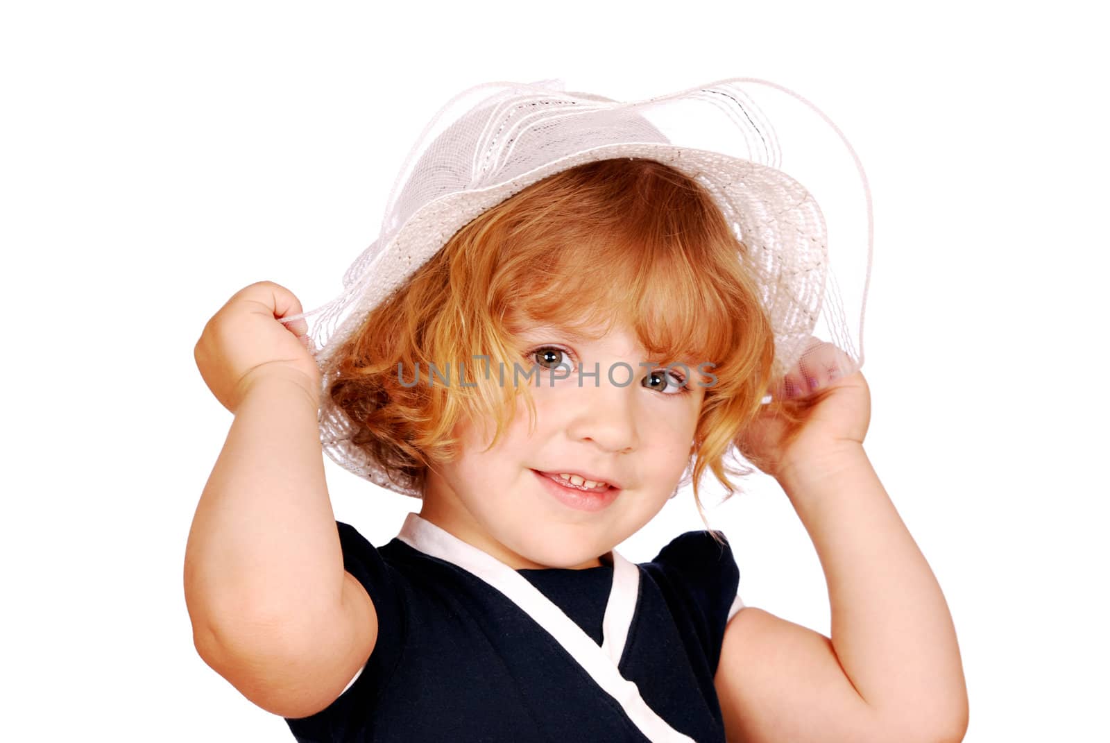 Beauty little girl with white hat portrait