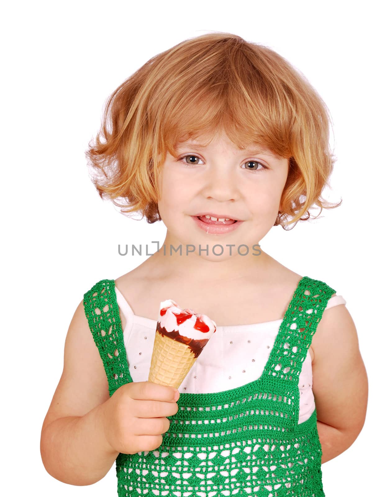 Happy little girl with ice cream by goce